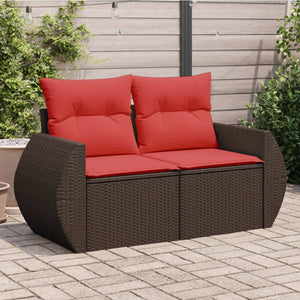 Gartensofa 2-Sitzer Braun Poly Rattan mit Kissen