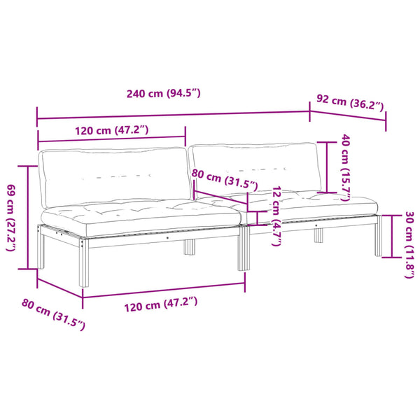 Garten Mittelsofas aus Paletten mit Kissen