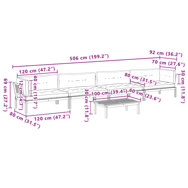 5-tlg Paletten Gartensofa mit Kissen Akazienholz