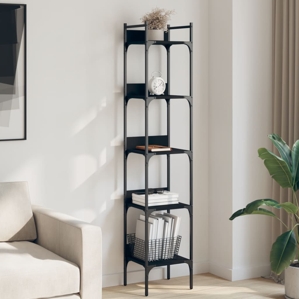 Bücherregal Schwarz 5 Böden 174 cm Hoch