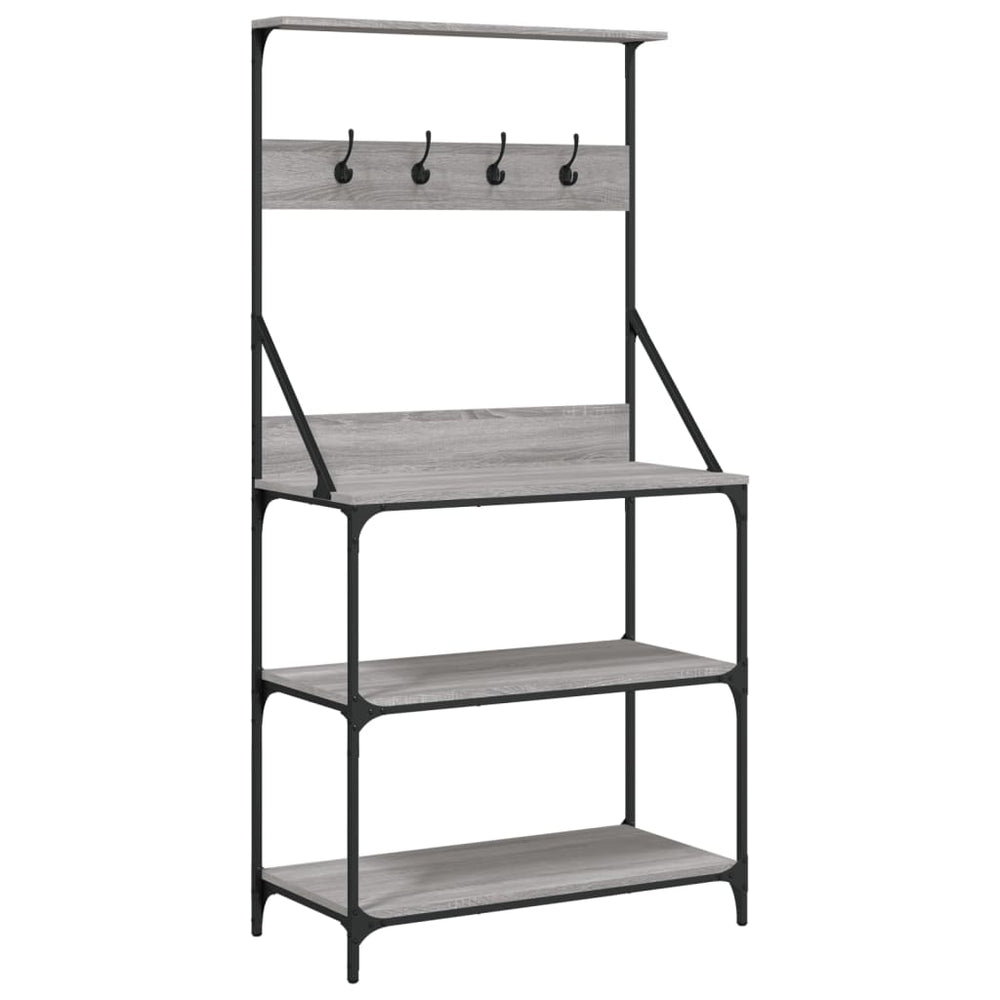 vidaXL Étagère de boulanger avec crochets 4 niveaux Gris Sonoma Bois d'ingénierie