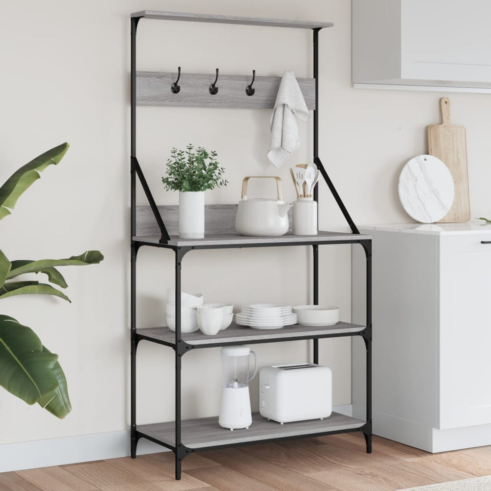 vidaXL Étagère de boulanger avec crochets 4 niveaux Gris Sonoma Bois d'ingénierie
