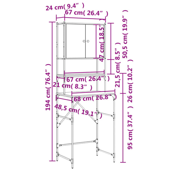 Waschmaschinenschrank Sonoma Eiche 68x48,5x194 cm