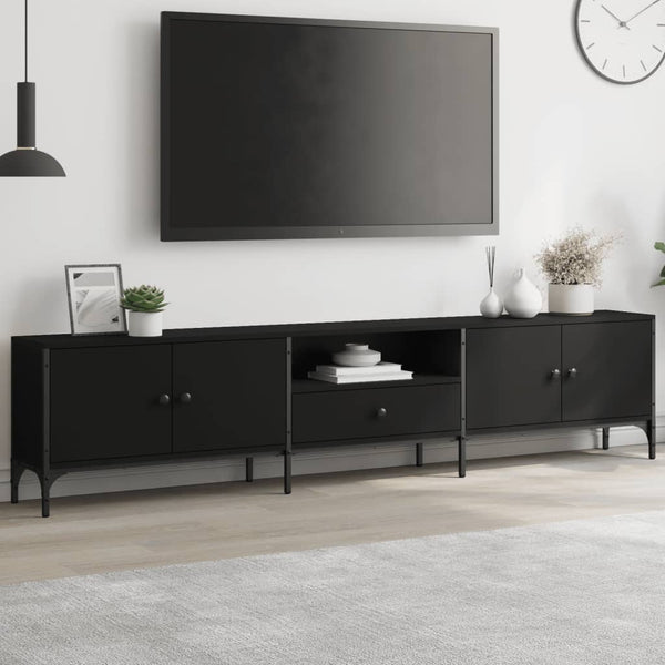 Schwarzer TV-Schrank mit Schublade 200 cm