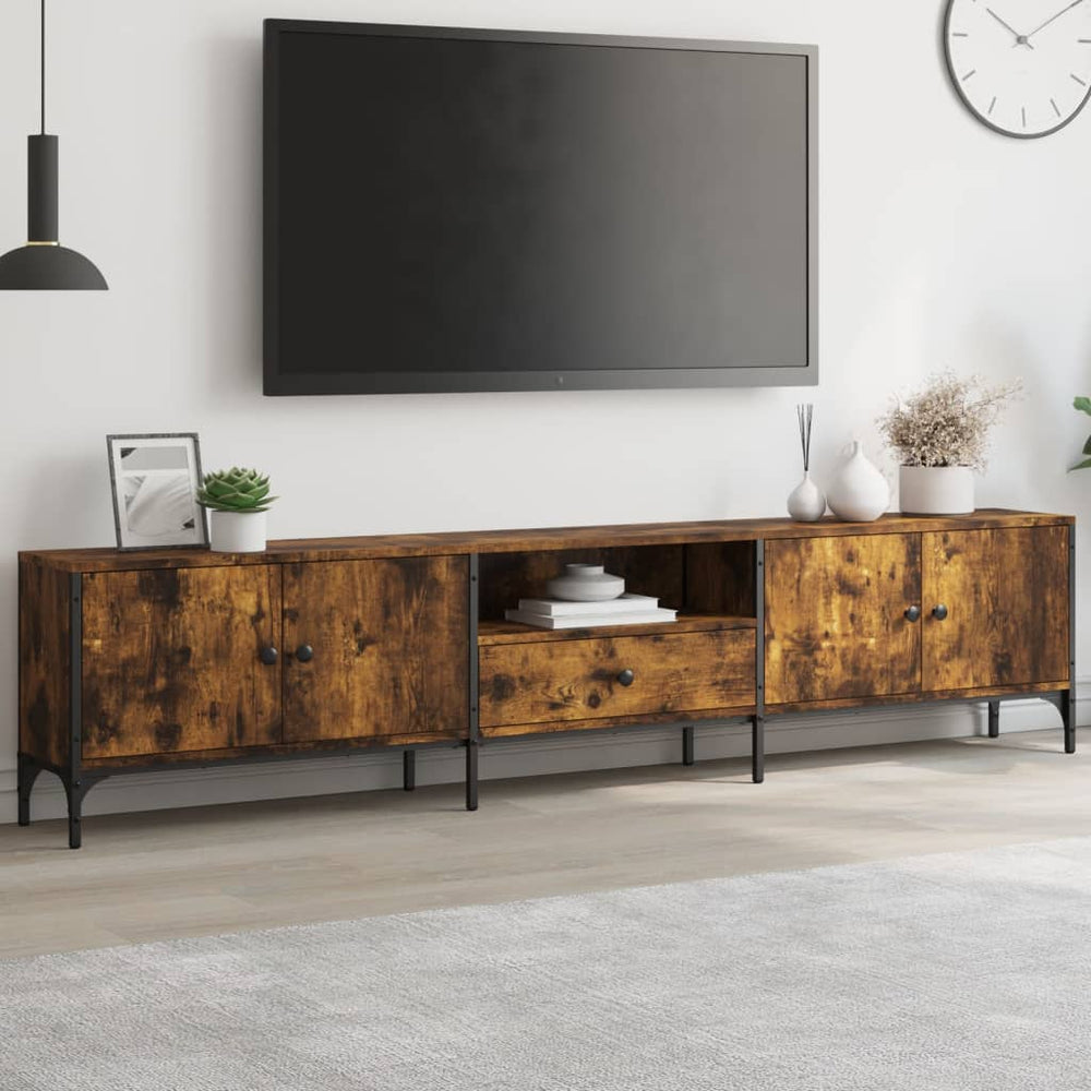 vidaXL TV Cabinet with Drawer Smoked Oak 200x25x44cm Engineered Wood