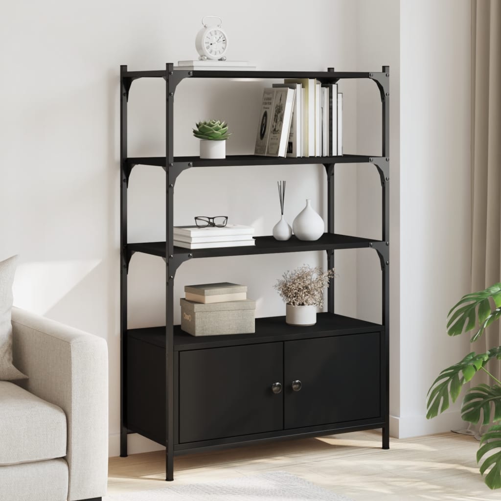 Schwarzes Bücherregal mit 3 Böden
