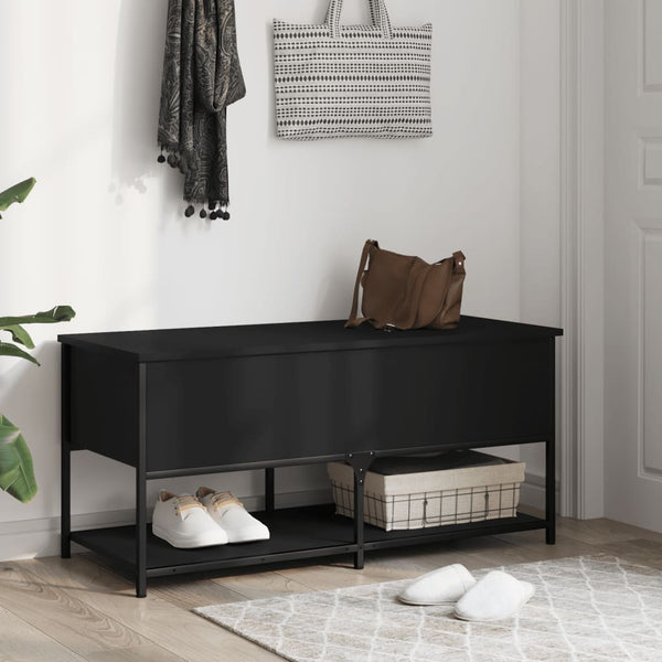 Sitzbank Schwarz mit Stauraum 100cm