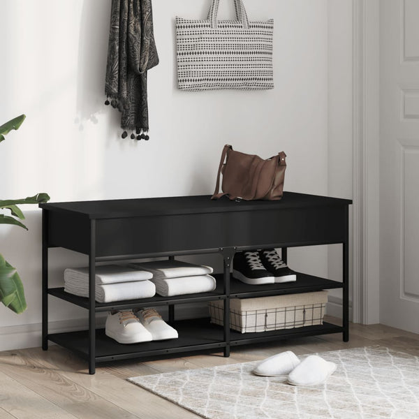 Schuhbank Schwarz 100 cm mit Stauraum