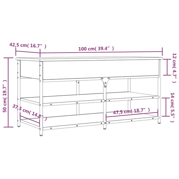 Schuhbank Schwarz 100 cm mit Stauraum