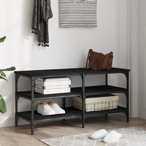 Schuhbank Schwarz 100 cm mit 3 Ablagen