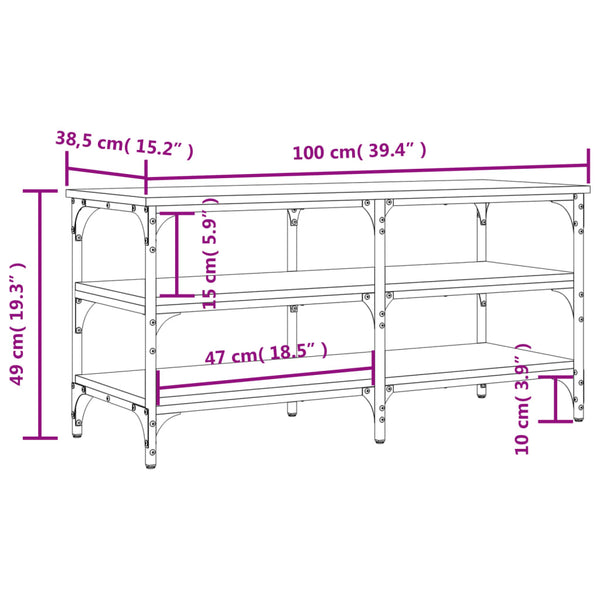 Schuhbank Schwarz 100 cm mit 3 Ablagen