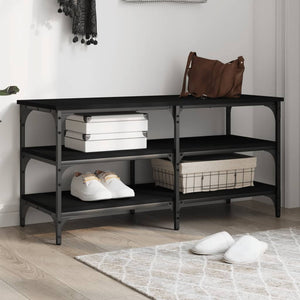 Schuhbank Schwarz 100 cm mit 3 Ablagen