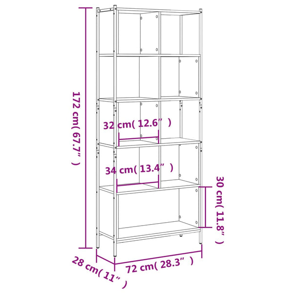 Bücherregal Grau Sonoma 72x28x172 cm