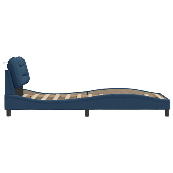 vidaXL Cadre de lit sans matelas "Hvar" Bleu 90x200 cm Tissu