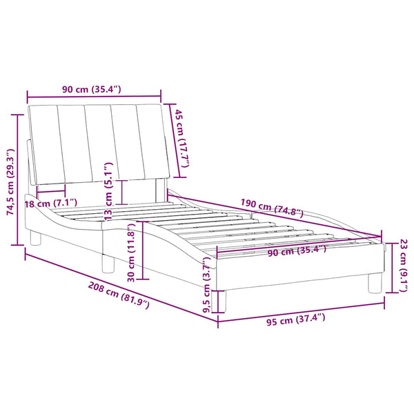 Bettgestell Hanko Hellgrau Samt 90x190 cm