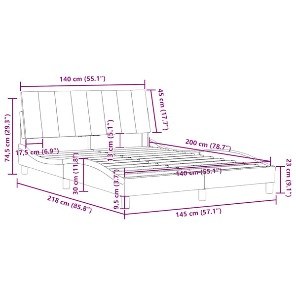 Bettgestell Hanko Hellgrau 140x200 cm Samt
