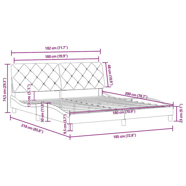 vidaXL Cadre de lit sans matelas Bleu 180x200 cm Velours