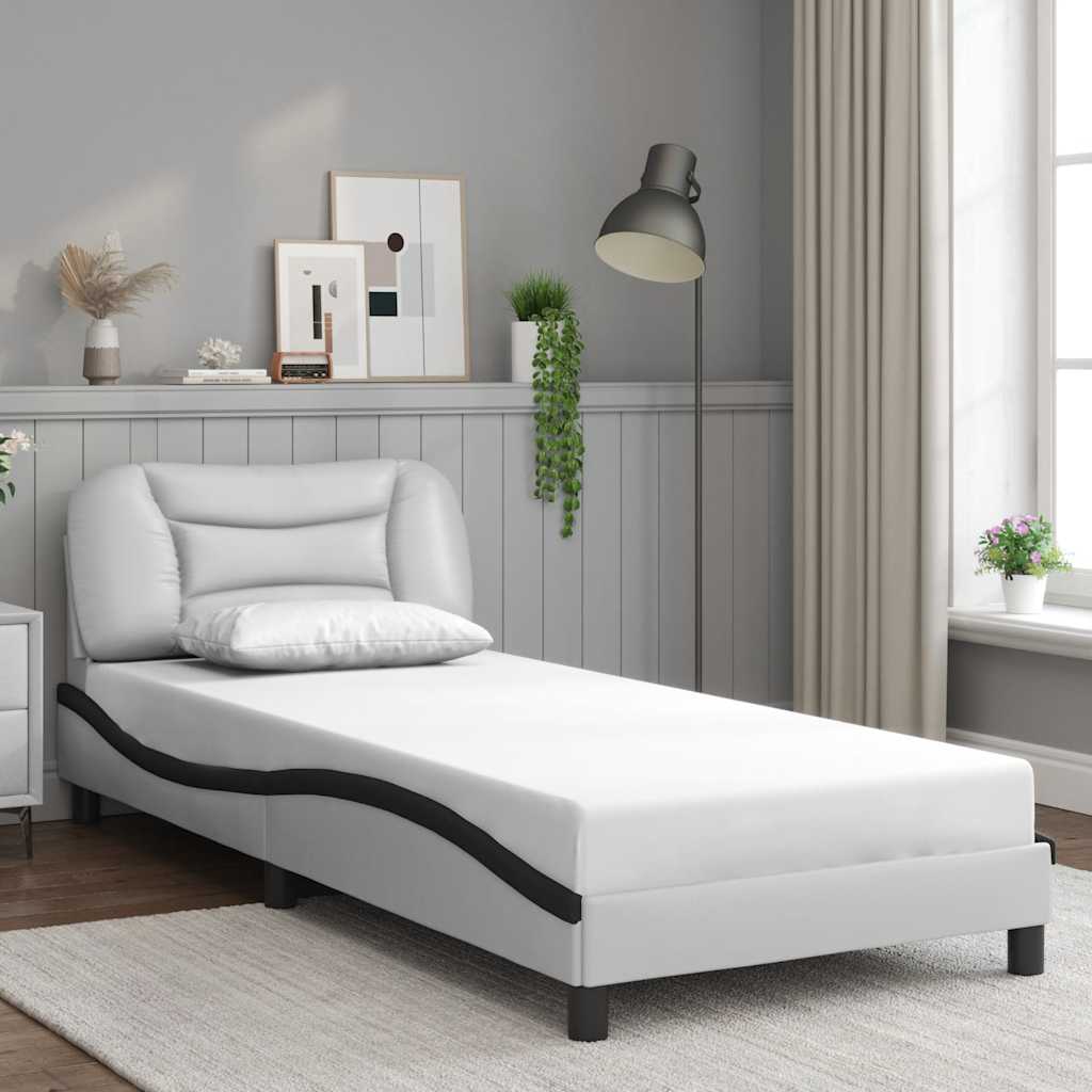 vidaXL Cadre de lit sans matelas « Hvar » Blanc et noir 80x200 cm Similicuir