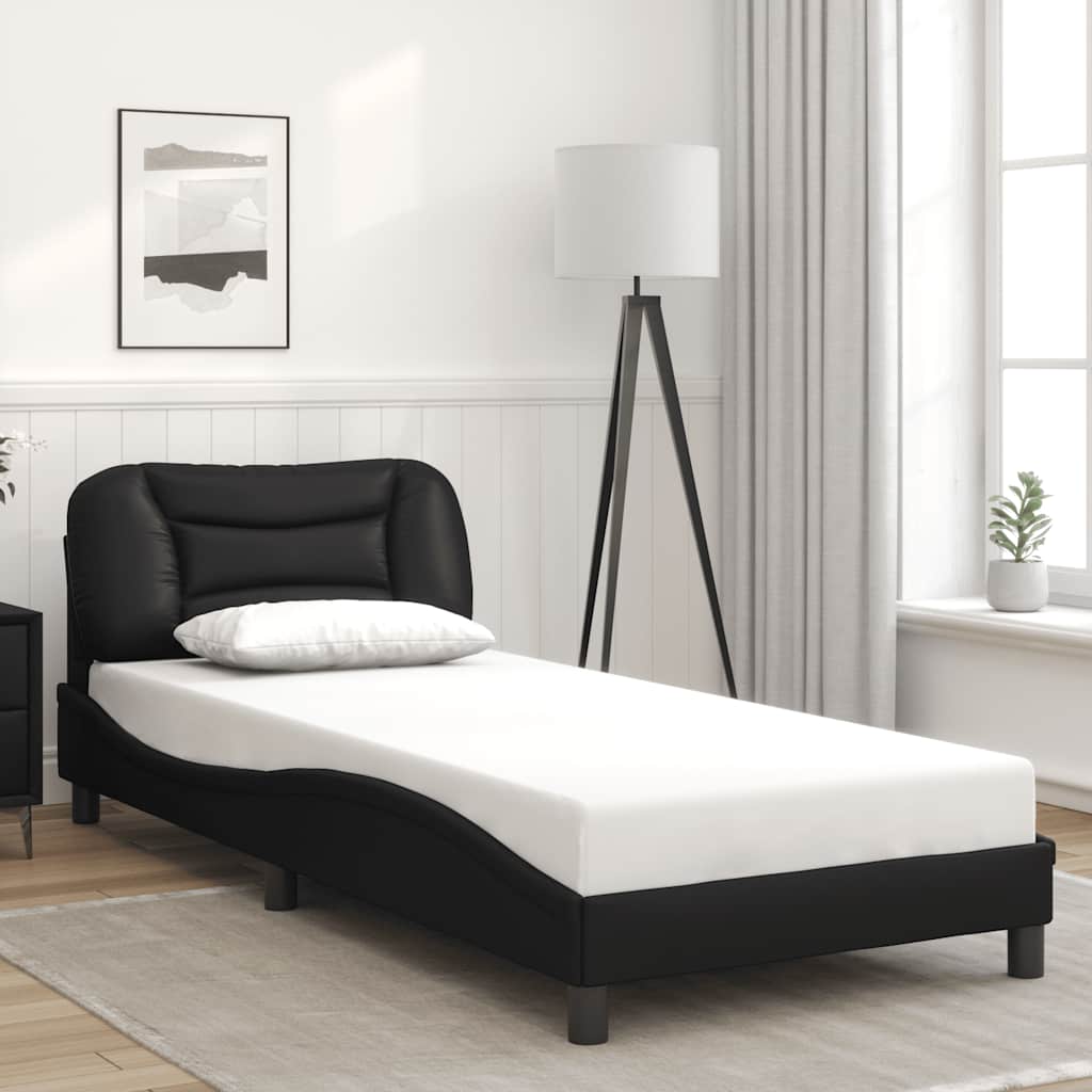 Schwarzes Kunstleder Bettgestell 90x190 cm