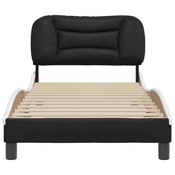 vidaXL Cadre de lit sans matelas « Hvar » Noir et blanc 90x190 cm Similicuir