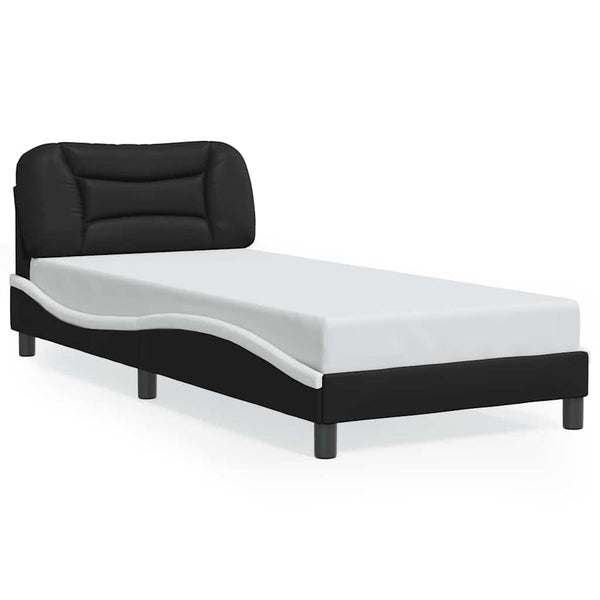 vidaXL Cadre de lit sans matelas « Hvar » noir et blanc 90x200 cm, similicuir