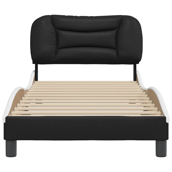 vidaXL Cadre de lit sans matelas « Hvar » noir et blanc 90x200 cm, similicuir