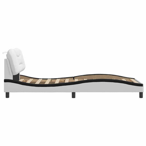 vidaXL Cadre de lit sans matelas « Hvar » Blanc et noir 90x200 cm Similicuir