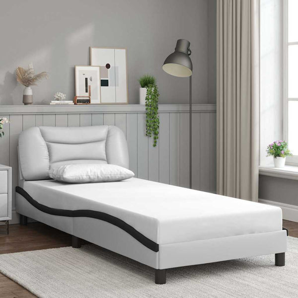 vidaXL Cadre de lit sans matelas « Hvar » Blanc et noir 90x200 cm Similicuir