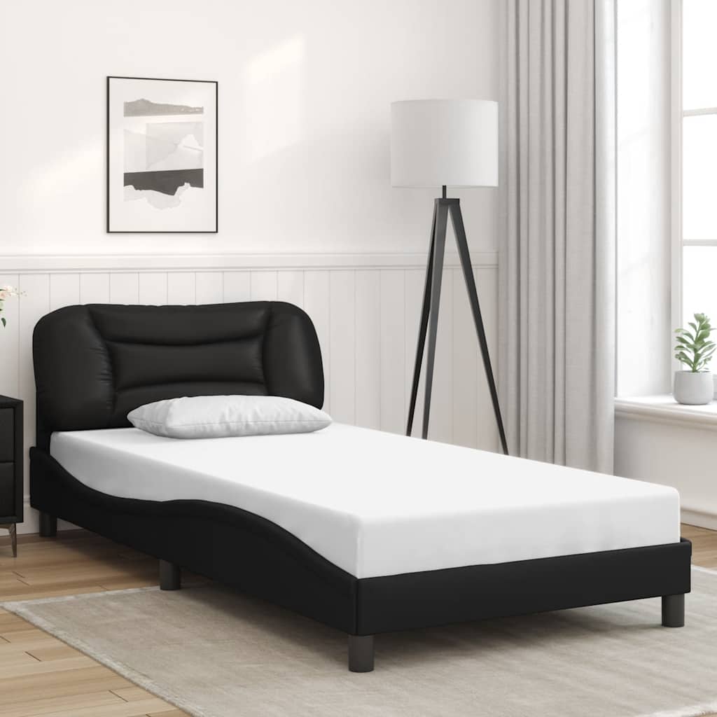 Schwarzes Kunstleder Bettgestell 100x200 cm