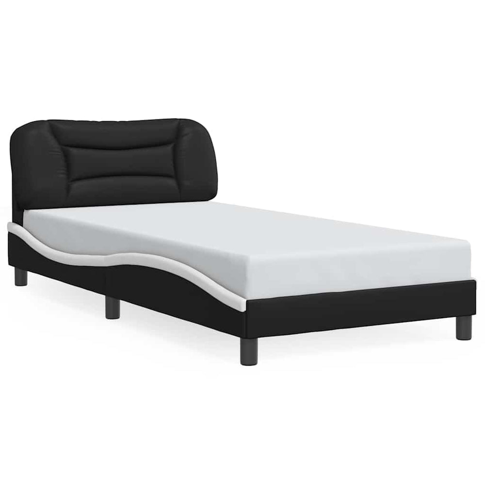 Bettgestell 100x200 cm Kunstleder Schwarz/Weiß