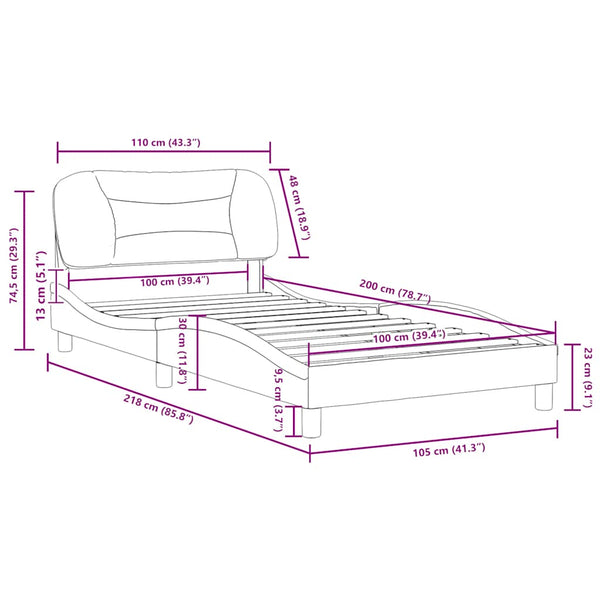 vidaXL Cadre de lit sans matelas « Hvar » Noir et blanc 100x200 cm Similicuir