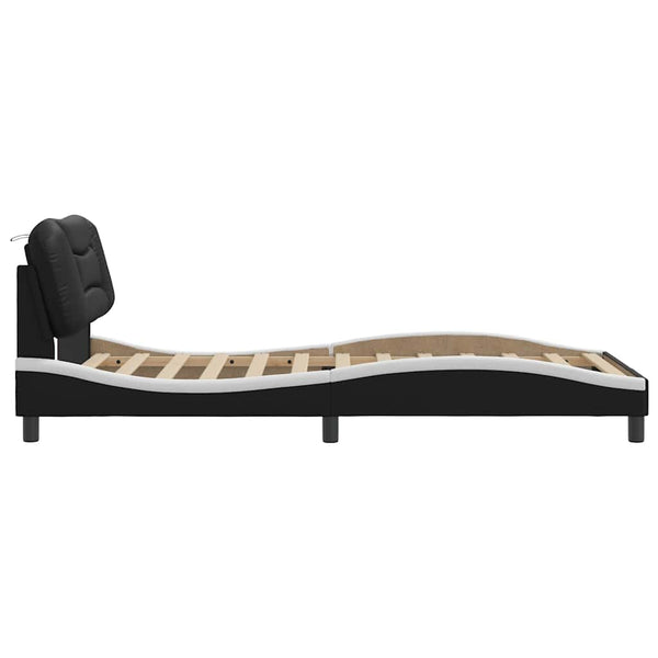 vidaXL Cadre de lit sans matelas « Hvar » Noir et blanc 100x200 cm Similicuir