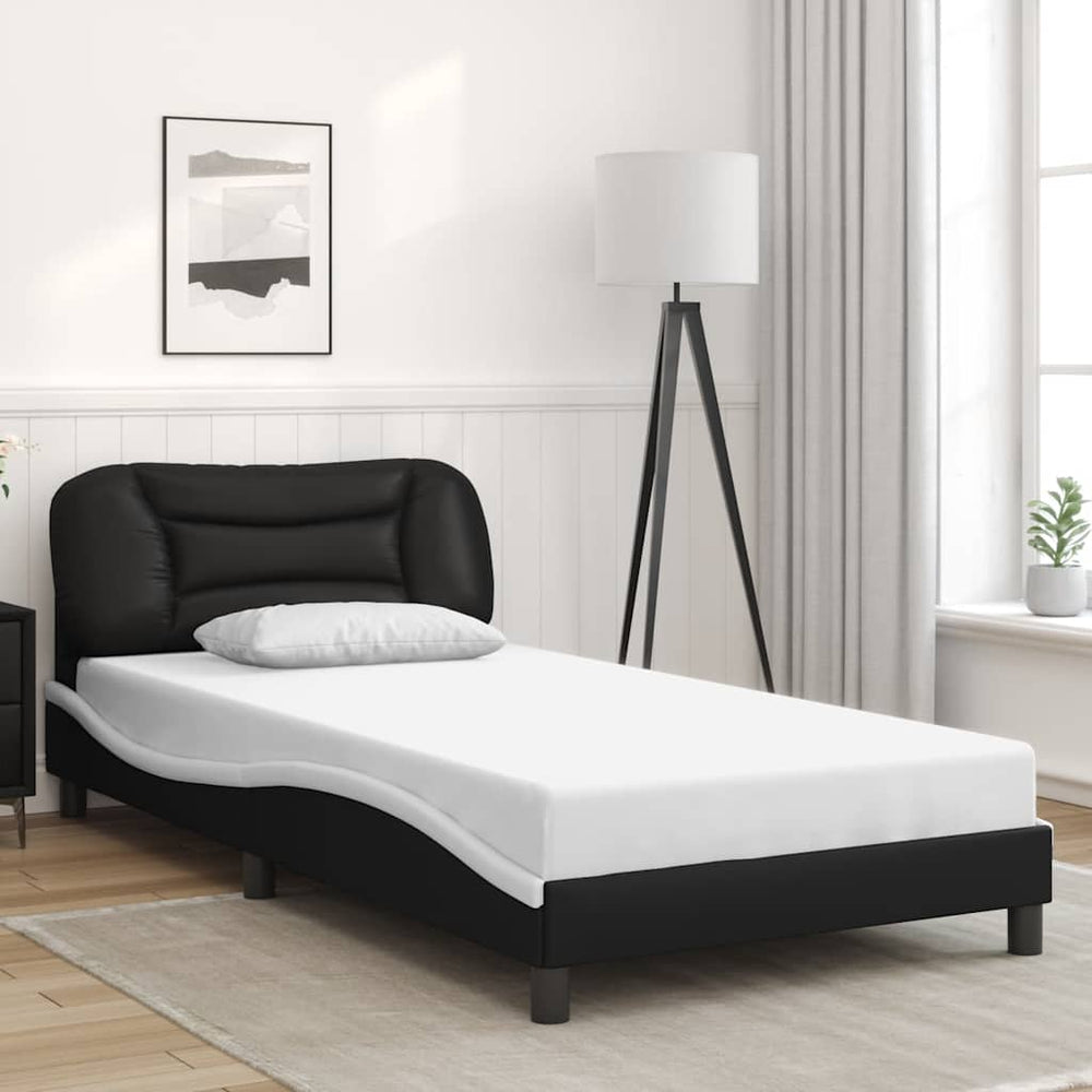 Bettgestell 100x200 cm Kunstleder Schwarz/Weiß
