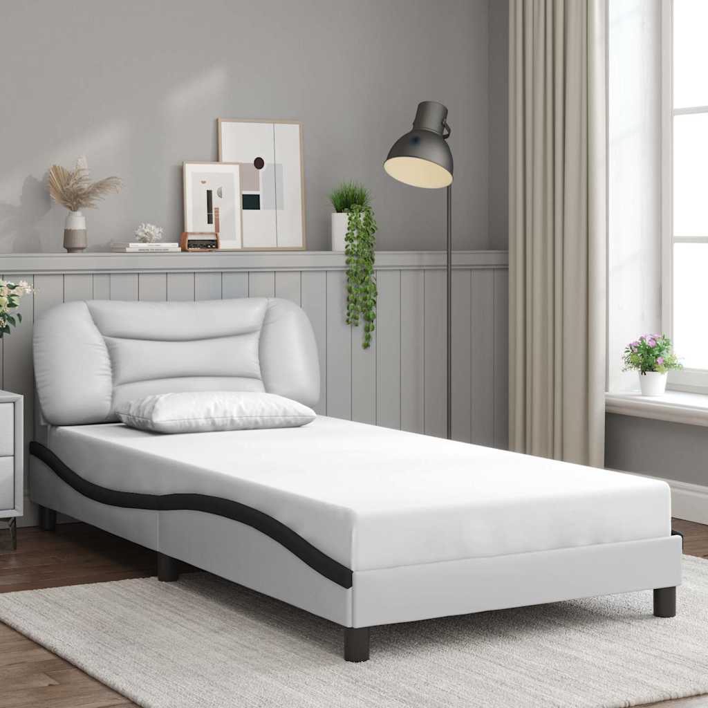 vidaXL Cadre de lit sans matelas "Hvar" Blanc et noir 100x200 cm Similicuir