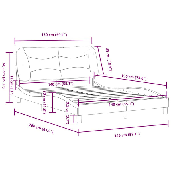 vidaXL Cadre de lit sans matelas "Hvar" Gris 140x190 cm Similicuir