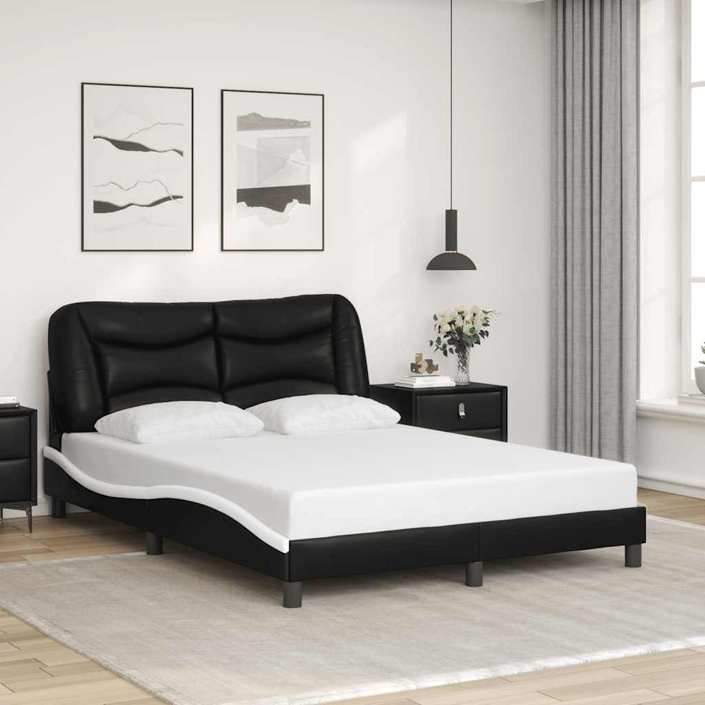 Bettgestell 140x190 cm Kunstleder Schwarz/Weiß