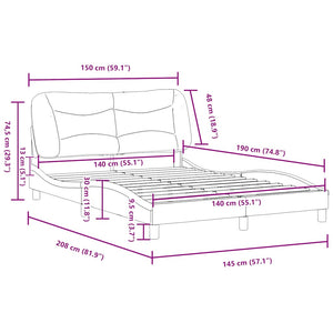 vidaXL Cadre de lit sans matelas « Hvar » Blanc et noir 140x190 cm Similicuir