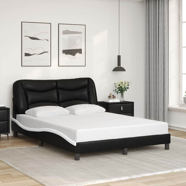 vidaXL Cadre de lit sans matelas « Hvar » Noir et blanc 140x200 cm Similicuir