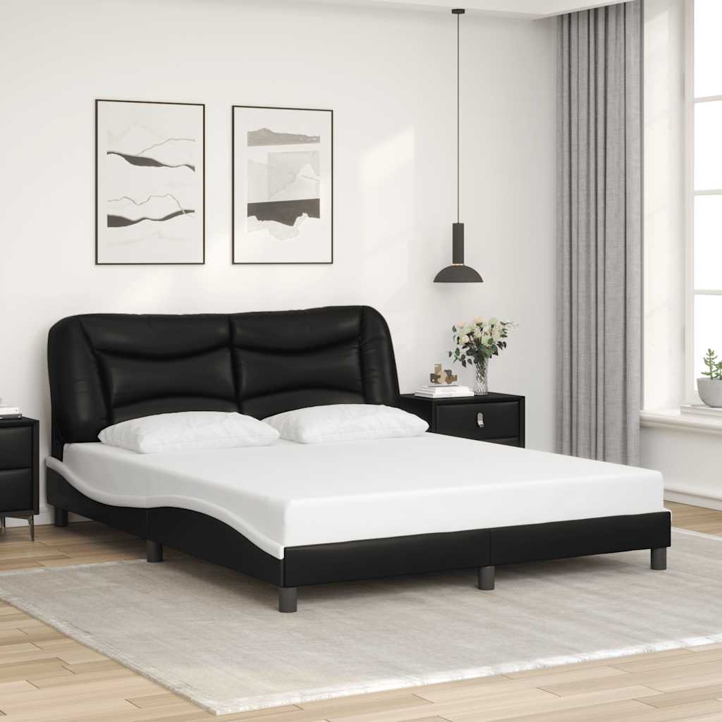 vidaXL Cadre de lit sans matelas "Hvar" Noir et blanc 160x200 cm Similicuir