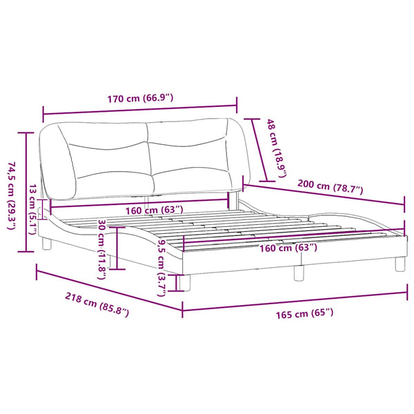 vidaXL Cadre de lit sans matelas "Hvar" Blanc et noir 160x200 cm Similicuir