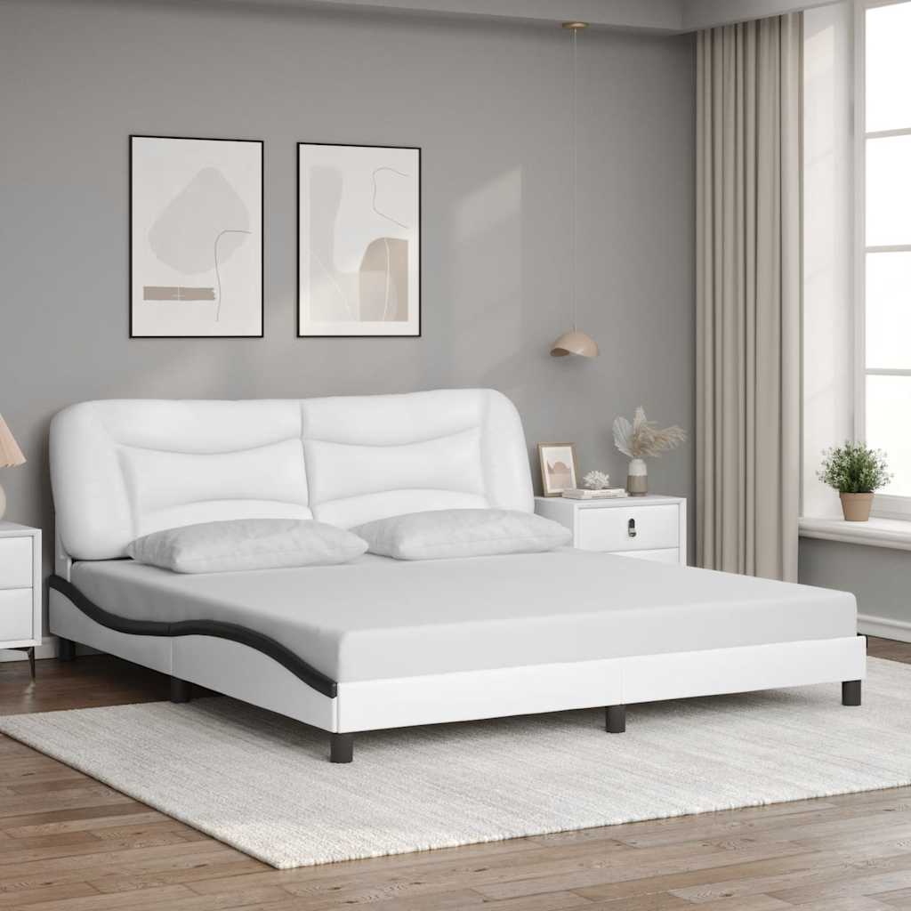vidaXL Cadre de lit sans matelas « Hvar » Blanc et noir 180x200 cm Cuir synthétique