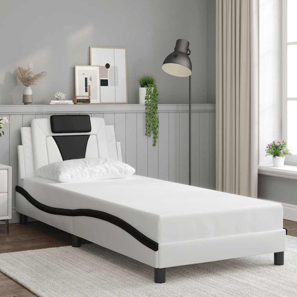 vidaXL Cadre de lit « Viana » sans matelas Blanc et noir 80x200 cm Similicuir