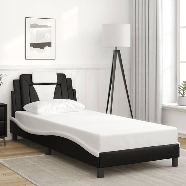 vidaXL Cadre de lit « Viana » sans matelas Noir et blanc 90x190 cm Similicuir