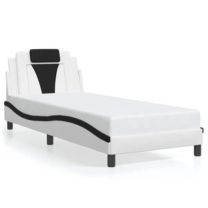 vidaXL Cadre de lit « Viana » sans matelas Blanc et noir 90 x 190 cm Similicuir