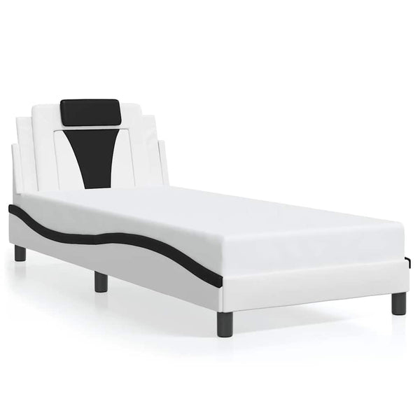 vidaXL Cadre de lit « Viana » sans matelas Blanc et noir 90 x 190 cm Similicuir