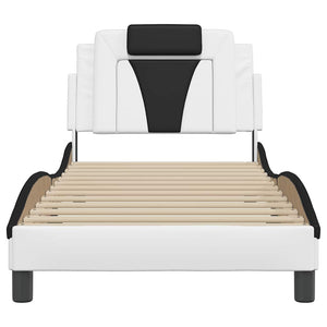 vidaXL Cadre de lit « Viana » sans matelas Blanc et noir 90 x 190 cm Similicuir
