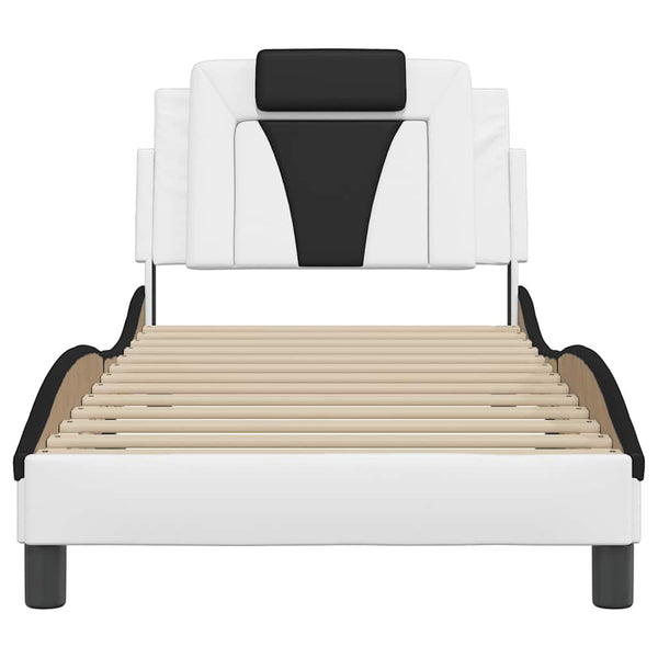 vidaXL Cadre de lit « Viana » sans matelas Blanc et noir 90 x 190 cm Similicuir