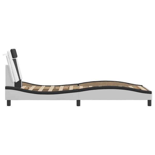 vidaXL Cadre de lit « Viana » sans matelas Blanc et noir 90 x 190 cm Similicuir