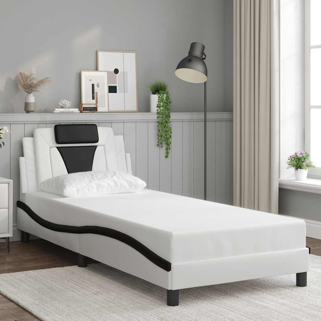 vidaXL Cadre de lit « Viana » sans matelas Blanc et noir 90 x 190 cm Similicuir