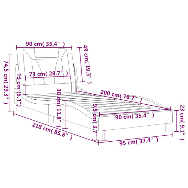 vidaXL Cadre de lit « Viana » sans matelas Noir et blanc 90x200 cm Cuir artificiel